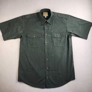 Cabela's Safari Series Men's Medium M Button Down Short Sleeve Shirt Green VTG